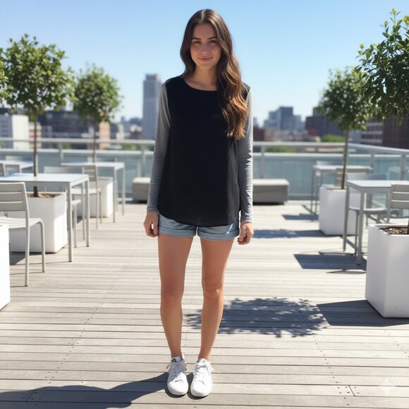 Forever 21 Women's Baseball Top Long Sleeve Sheer Black Grey Size Small - Picture 6 of 13